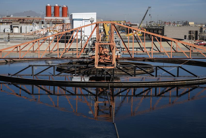 The secondary clarifier at the Bustamante Waste Water Treatment Plant expansion in El Paso, Texas on March 5, 2025.